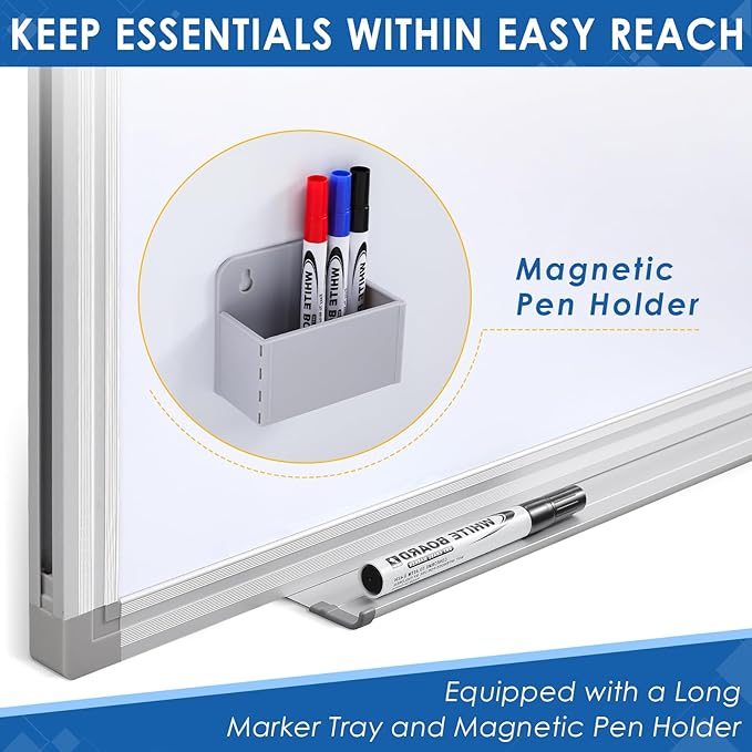 SWANCROWN White Board Dry Erase 60 x 36 Inches, Large Whiteboard for Wall with Thick Aluminum Frame, 5' x 3' Magnetic Whiteboard with Long Marker Tray & Magnetic Pen Holder for Office & Home