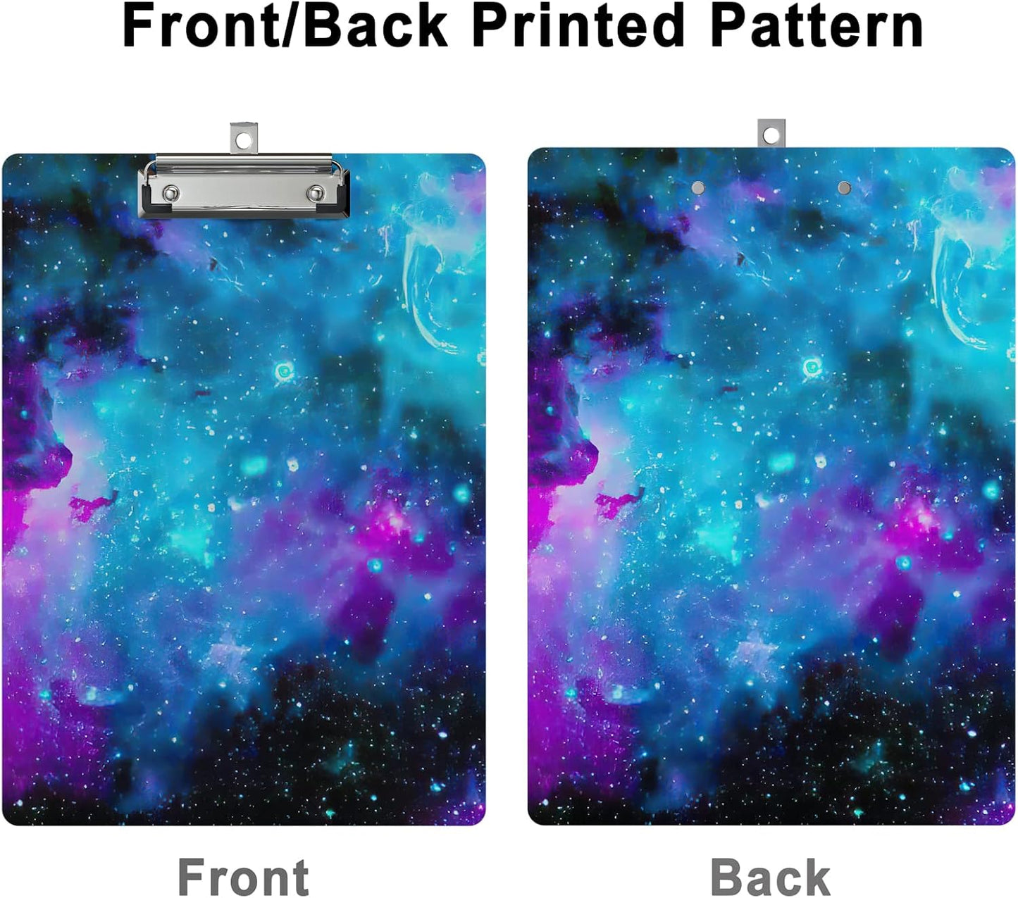 Cute Clipboard Wood Design Decorative A4 Letter Size Clipboards for Office, Standard Size 9" x 12.5" with Low Profile Metal Clip - Nebula Galaxy