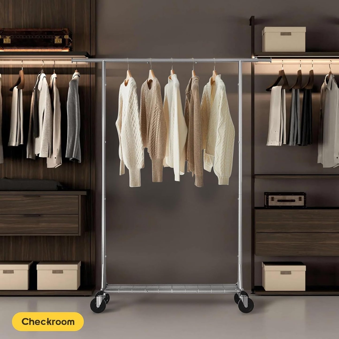 Clothing Garment Rack Capacity 550LBS Rolling Clothes Rack on Wheels - Heavy Duty Collapsible Commercial Storage Organizer - Mobile Clothes Rack with Multifunctional Design (Silver)