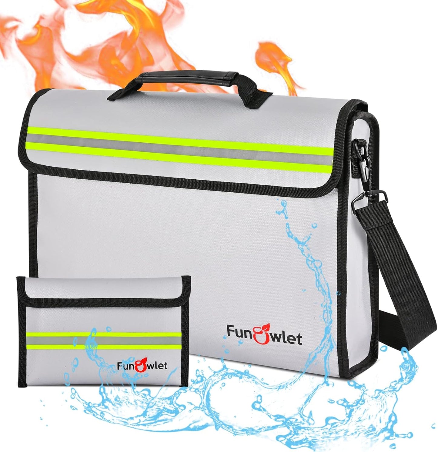 Fireproof Waterproof Money Document Bag - Large Fireproof Safe Box with Wallet Protector, Fire & Water Resistant Storage Organizer Pouch for A4 Documents Holder,File,Jewelry,Passport,Laptop (Gray)