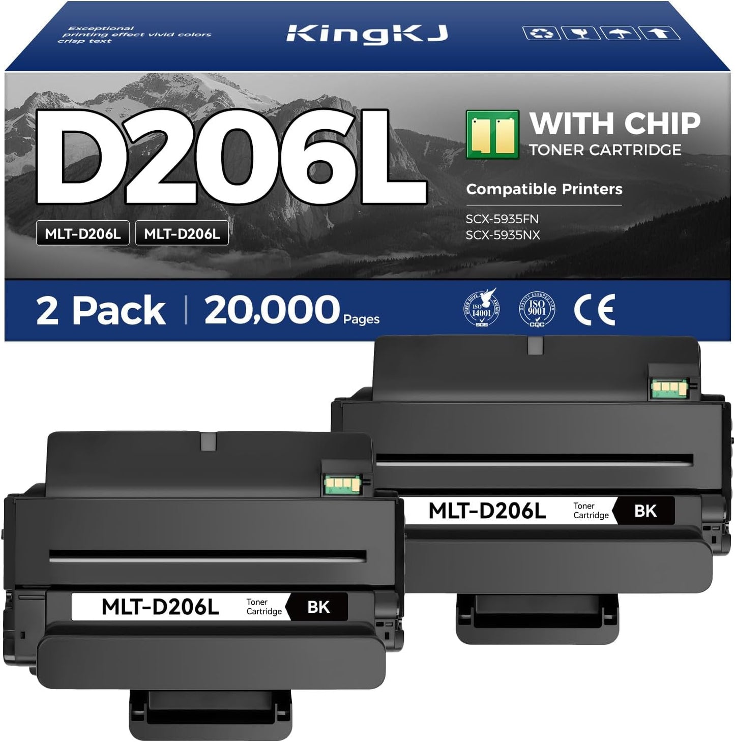 MLT-D206L Toner Cartridge Black 2-Pack High-Yield Replacement for Samsung MLT-D206L D206L 206L Compatible with Samsung SCX-5935FN SCX-5935NX Laser Multifunctional Printer, 10,000 Pages Monochrome Ink