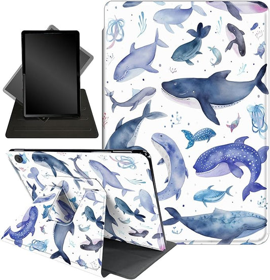 for All-New Amazon Kindle Fire 7 Tablet Case(12th, 2022 Release),Fire 7 Tablet Case,360 Degree Rotating Stand Smart Protective Case, for Fire 7 2022 Tablet (7” Display),Watercolor Whale