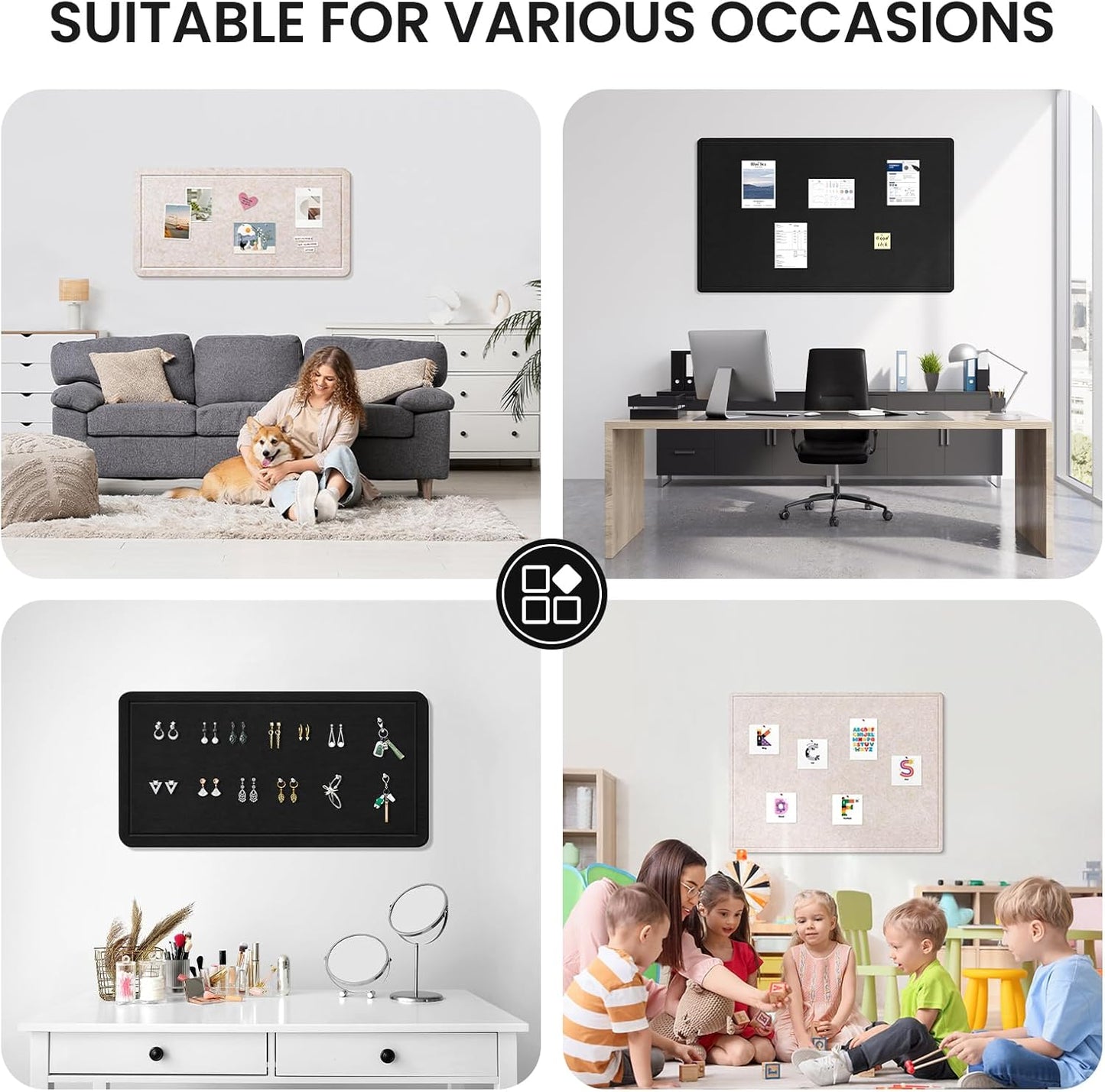 Large Bulletin Board, 60 X 36 Inches Felt Cork Board with 40 Pushpins, Foldable Felt Notice Pin Board Photo Display Board with Self-Adhesive Tape for Office Home School