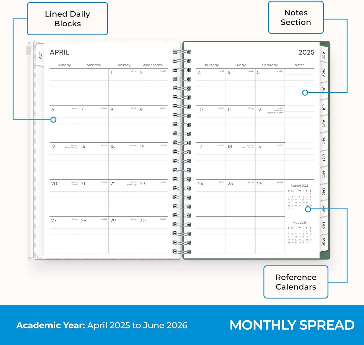 Blue Sky 2025-2026 Weekly and Monthly Academic Year 15 Month Planner Calendar, April 2025 - June 2026, 5" x 8", Flexible Cover With Zip Pouch, Wirebound, Storage Pocket, Seychelle