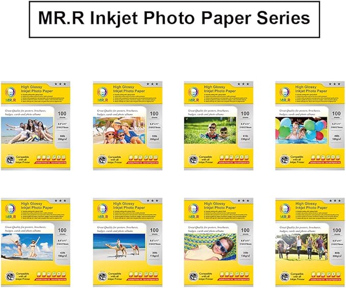 MR.R Single Side High Glossy Inkjet Photo Paper Letter Size 8.5"x11" with 100 sheets per pack 135gsm 35LB