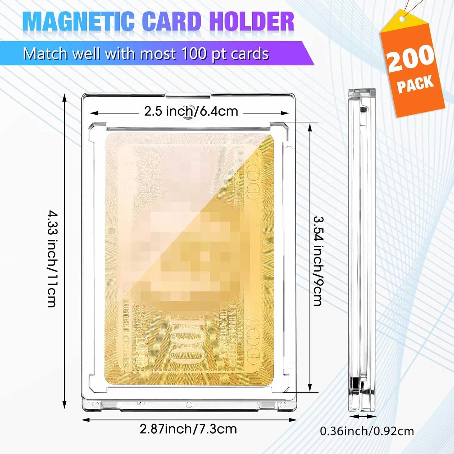 SATINIOR 200 Pcs 100 Pt Magnetic Card Holder, Holder Case Clear Protectors for Thick Baseball Football Hockey Cards