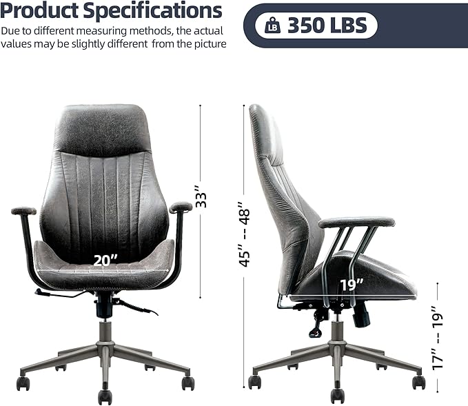 Mid Century Modren Office Chair - High Back Swivel Executive Chair with Lumbar Support,Ergonomic Computer Desk Chair with Wheels,Faux Lether Suede Task Chair,350lbs (Grey, High Back)