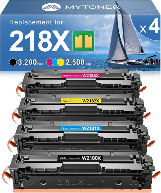 MYTONER 218X Toner Cartridges 4 Pack 3301fdw (with Chip) Replacement for HP 218X W2180X 218A W2180A for Color Laserjet MFP 3301fdw 3301cdw Pro 3201dw 3301sdw Printer Ink Black Cyan Magenta Yellow