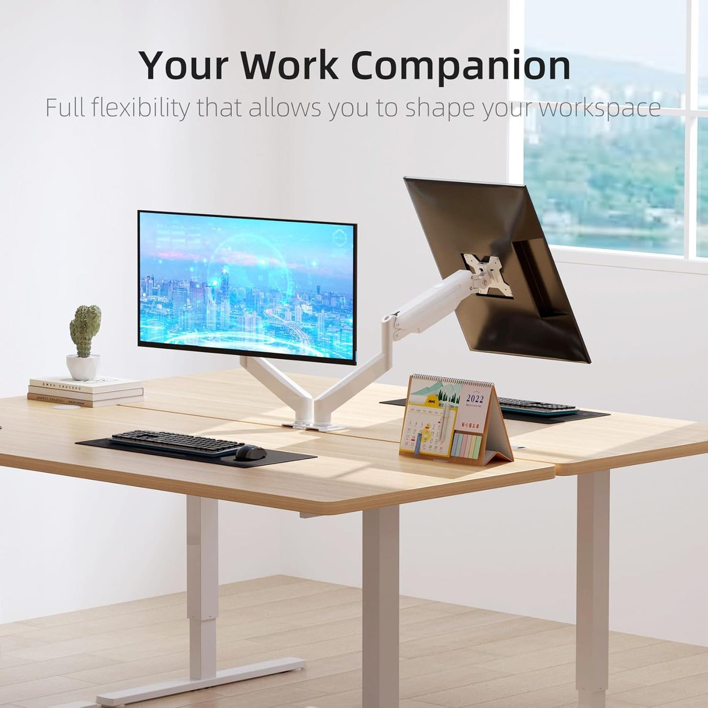Suptek Dual Monitor Mount Stand-Height Adjustable Gas Spring Monitor Arm Desk Mount for 2 Monitor Screens 17 to 32 inches - Each Arm Holds up to 22lbs,White(MD8SPW)