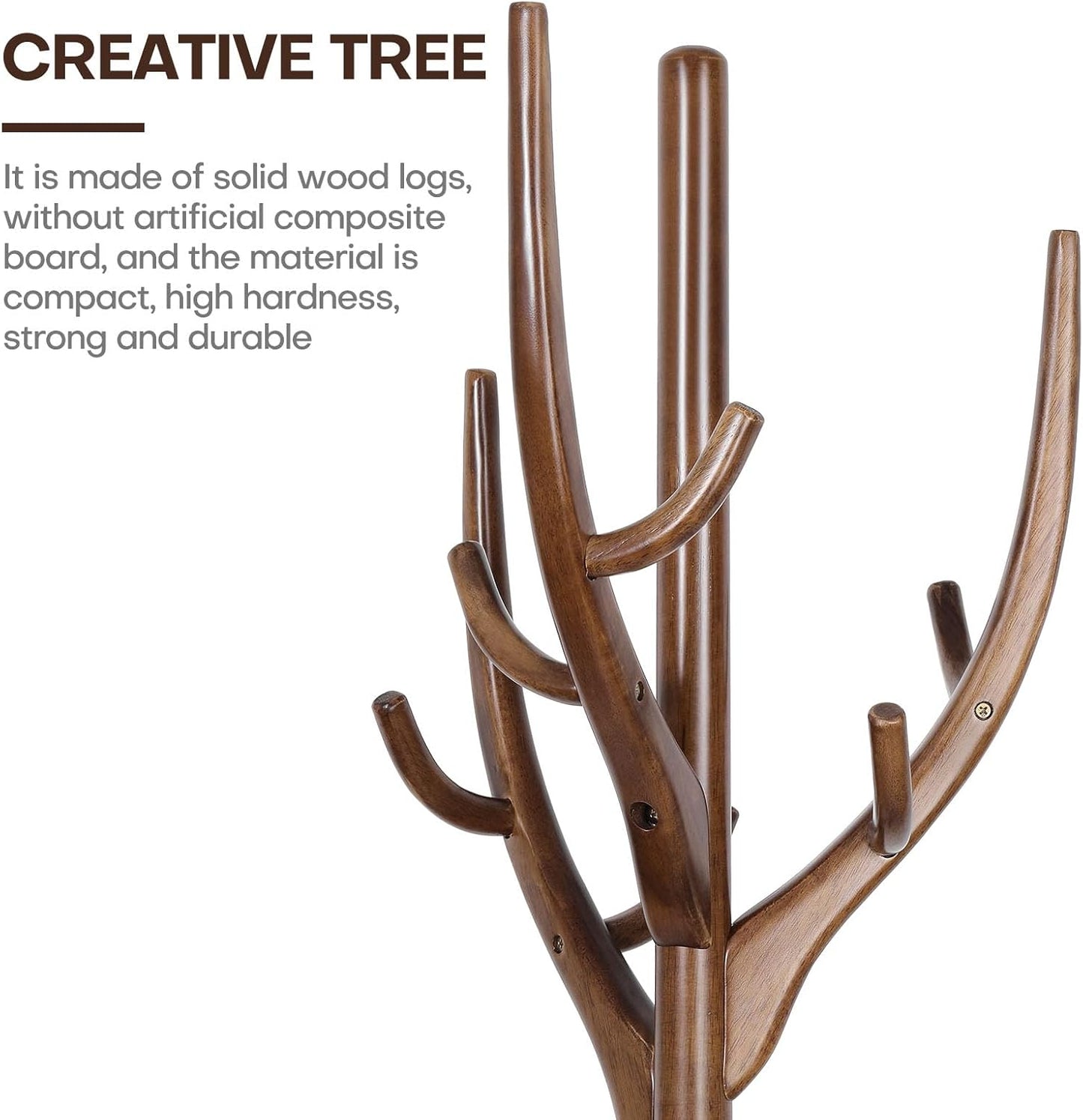 Wood Coat Rack, Coat Tree Freestanding Wooden Coat Rack Stand with 12 Hooks, Heavy Duty Hall Tree Coat Hat Stand with Sturdy Base, Free Standing Coat Racks for Entryway, Bedroom, Brown