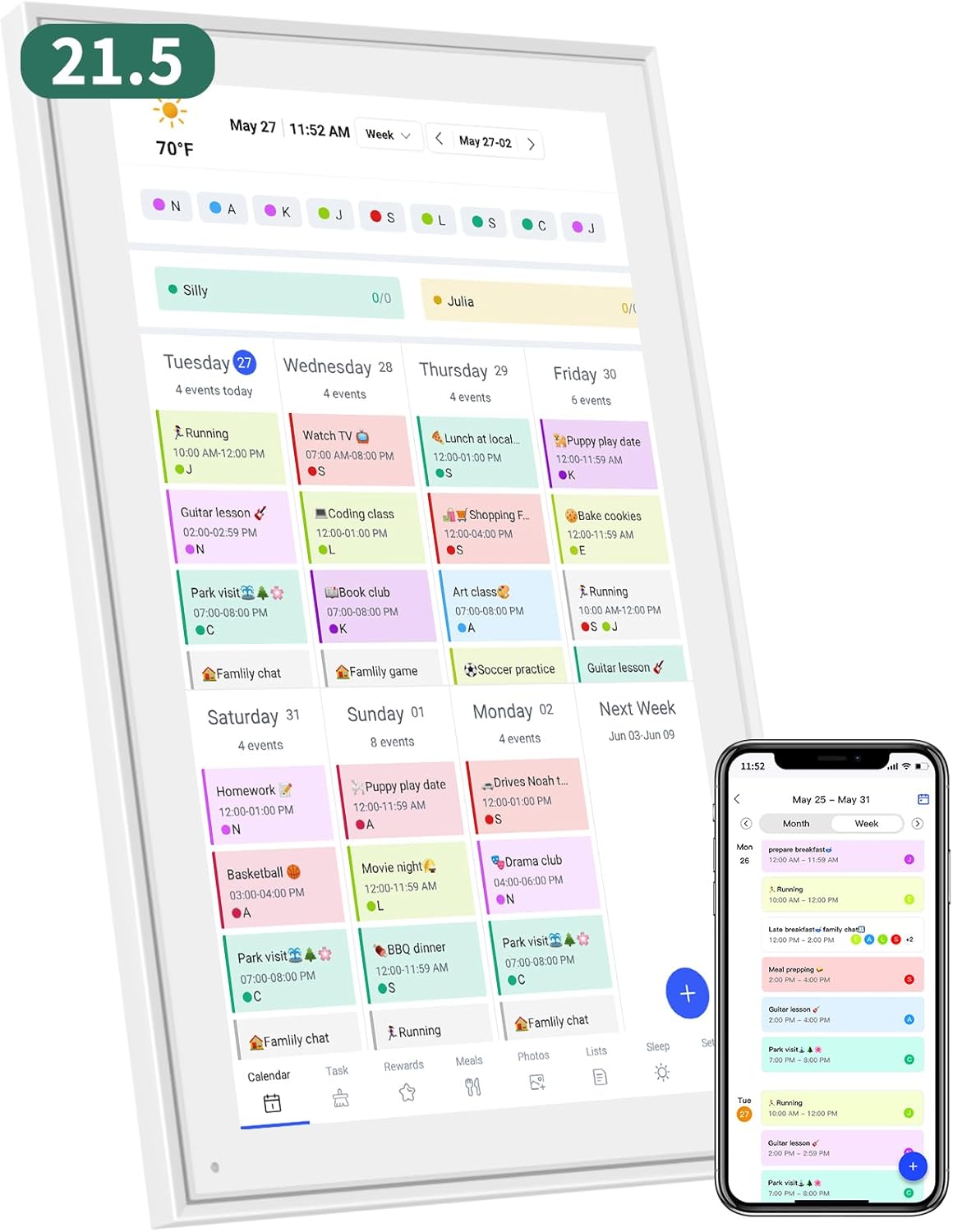 21.5 Inch Smart Digital Calendar – Electronic Chore Chart & Planner with 1920x1080P IPS Touchscreen, Weekly/Monthly Family Organizer for Wall or Desk, White 2025 New Version