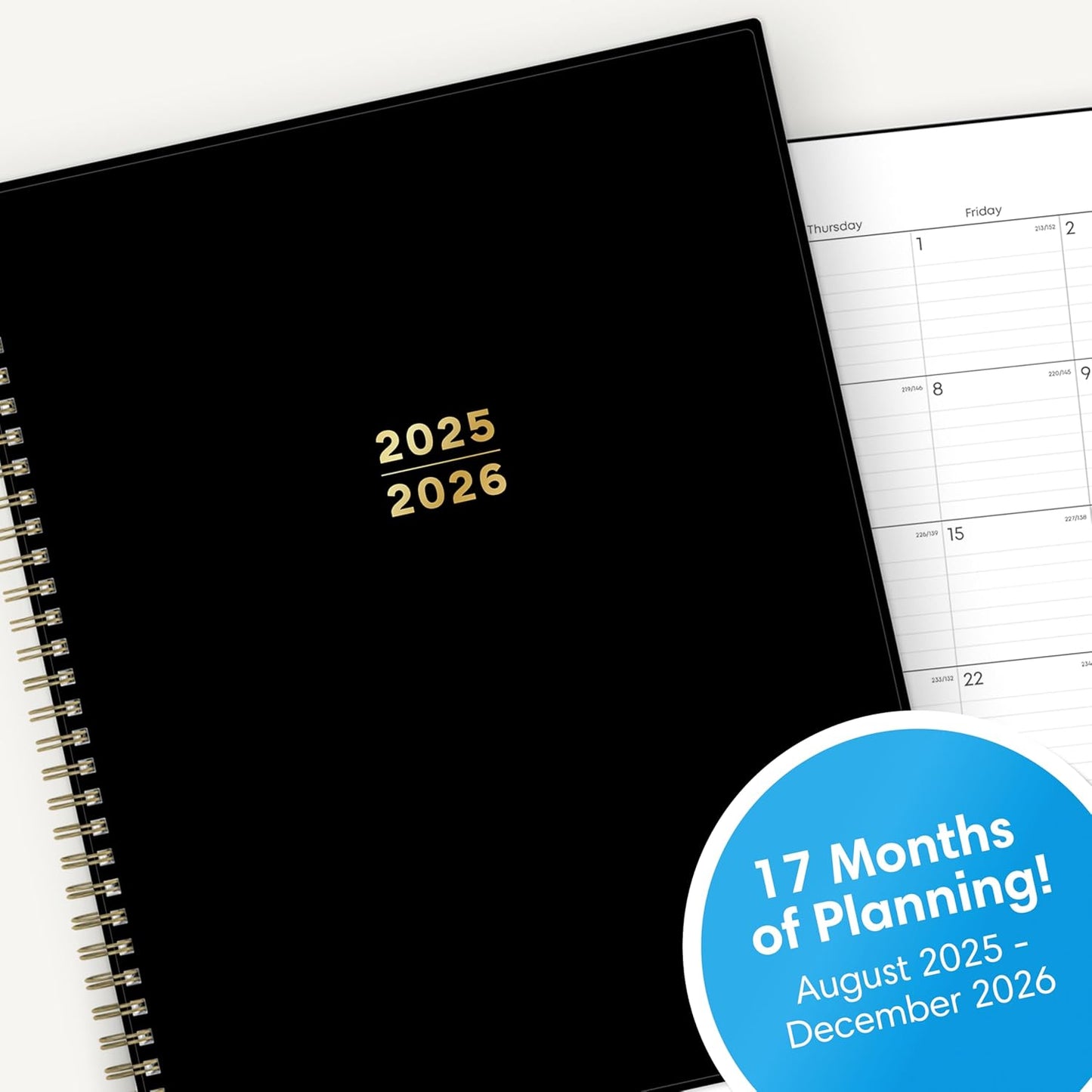 Blue Sky 2025-2026 Academic Year Weekly and Monthly Planner Calendar, August 2025 - December 2026, 17-Month, 8.5" x 11", Flexible Cover, Wirebound, Laminated Tabs, Black