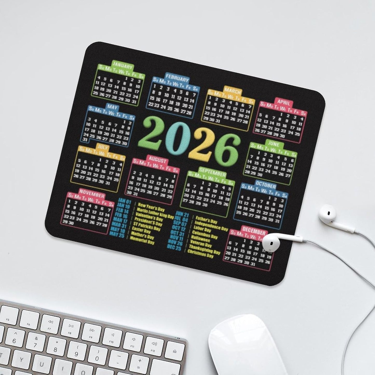 Mouse Pad 2026 Calendar,Computer Mouse Pads Calendars Non-Slip Rubber Desk Mat Mousepad Gaming Office Keyboard Mat (9.45x7.87 in) (Color Black)