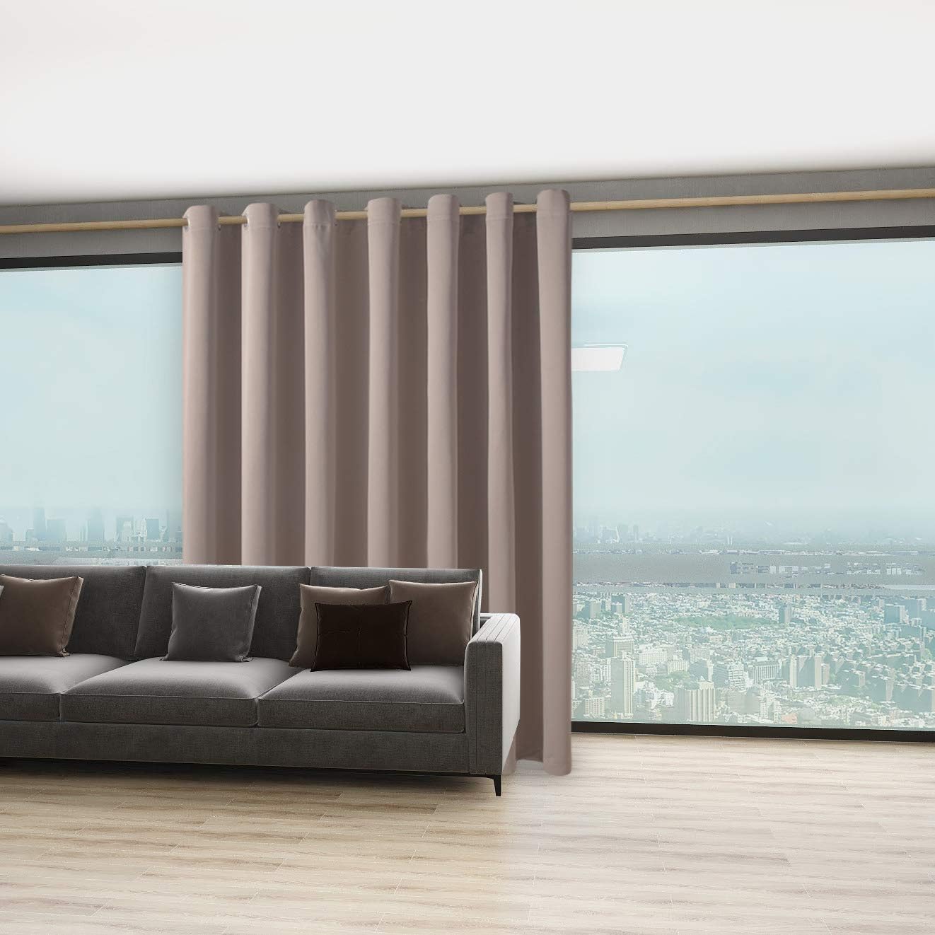 BONZER Room Divider Curtain Total Privacy Wall Noise Reducing Extra Wide Blackout Curtains for Patio Sliding Glass Door, 108L x 108W Inch (9L x 9W ft), 1 Panel, Khaki