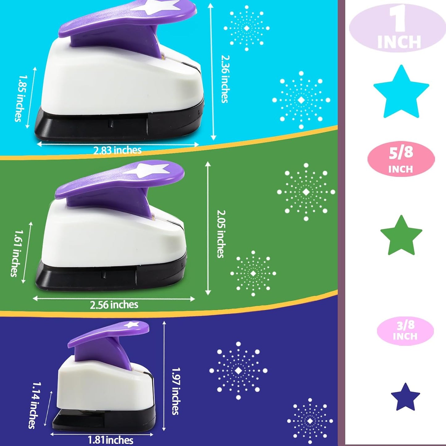 Star Paper Punch, 3/8", 1", 5/8" Star Shape Craft Punch Scrapbook Paper Cutter Hole Punch Set, Design for Office Supplies, Card Making, DIY Photo Album, Purple