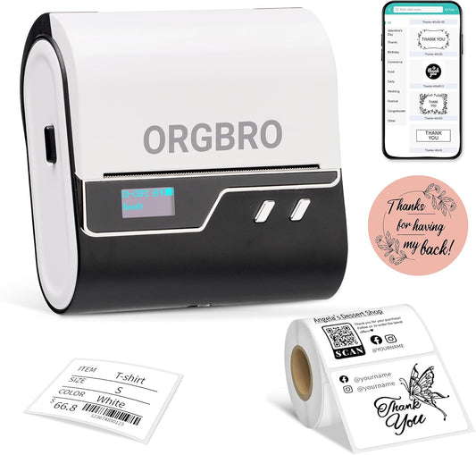 ORGBRO Z3 Label Maker Machine with Tape, 3 Inch Bluetooth Thermal Label Printer, Portable Sticker Printer for Small Business, Office, Home Organization, Barcode, Address, Compatible with Phones & PC