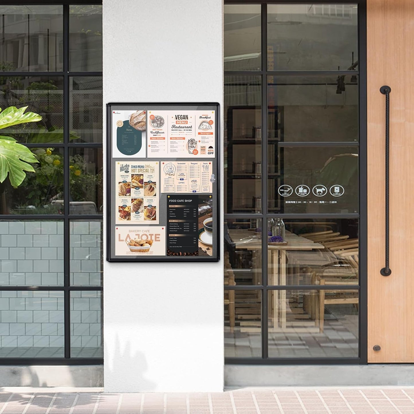 Enclosed Bulletin Board Lockable Display Case Message Board with Locking Door for Indoor, Grey Felt, Black Aluminum Frame, 38 X 28 in