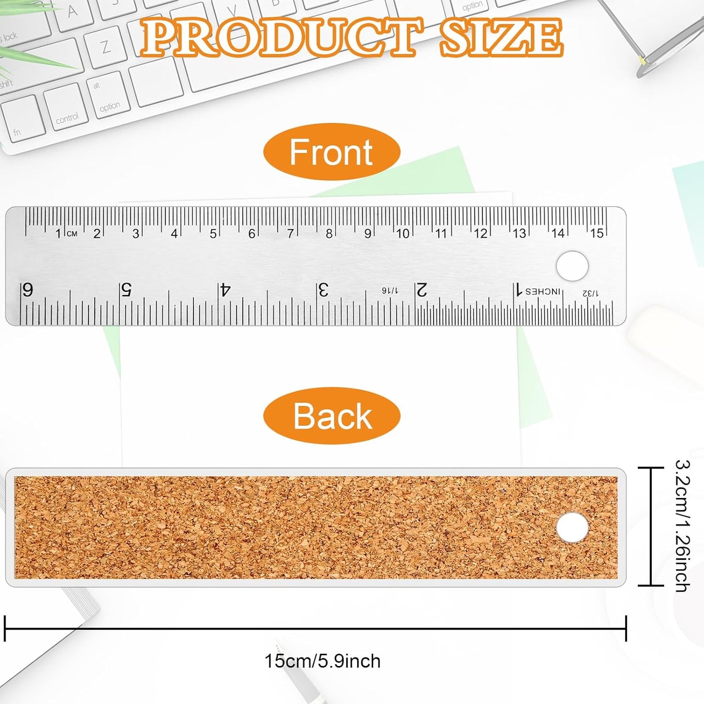 3 Pcs Stainless Steel Ruler 6 Inch Metal Ruler Straight Edge Rulers Non Slip Cork Backed Rulers with Inch and Metric Graduations for School Office Engineering Drawing(6 Inch)