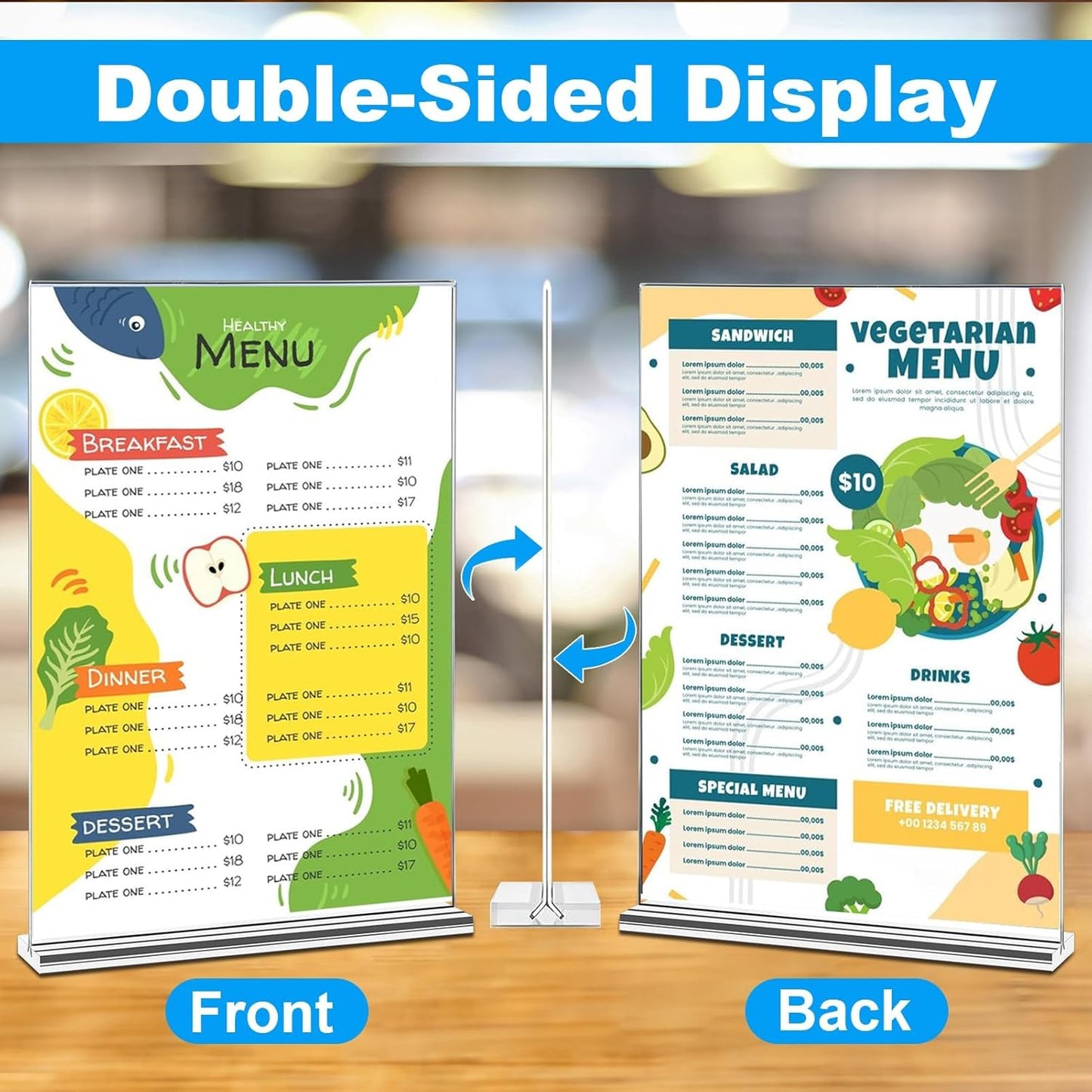 EHWINE Acrylic Sign Holder 8.5 x 11, 18 Pack Double-Sided Stand up Table Top Sign Holders, Clear Acrylic Picture Frame Menu Flyer Paper Holder Display Stand for Office Business Store Wedding Party