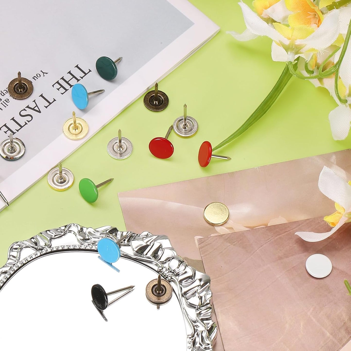 uxcell 150Pcs Upholstery Tacks, 11mmx13mm Flat Head Thumb Tack Decorative Furniture Nails Push Pins for Furniture Sofa Headboards, Blue