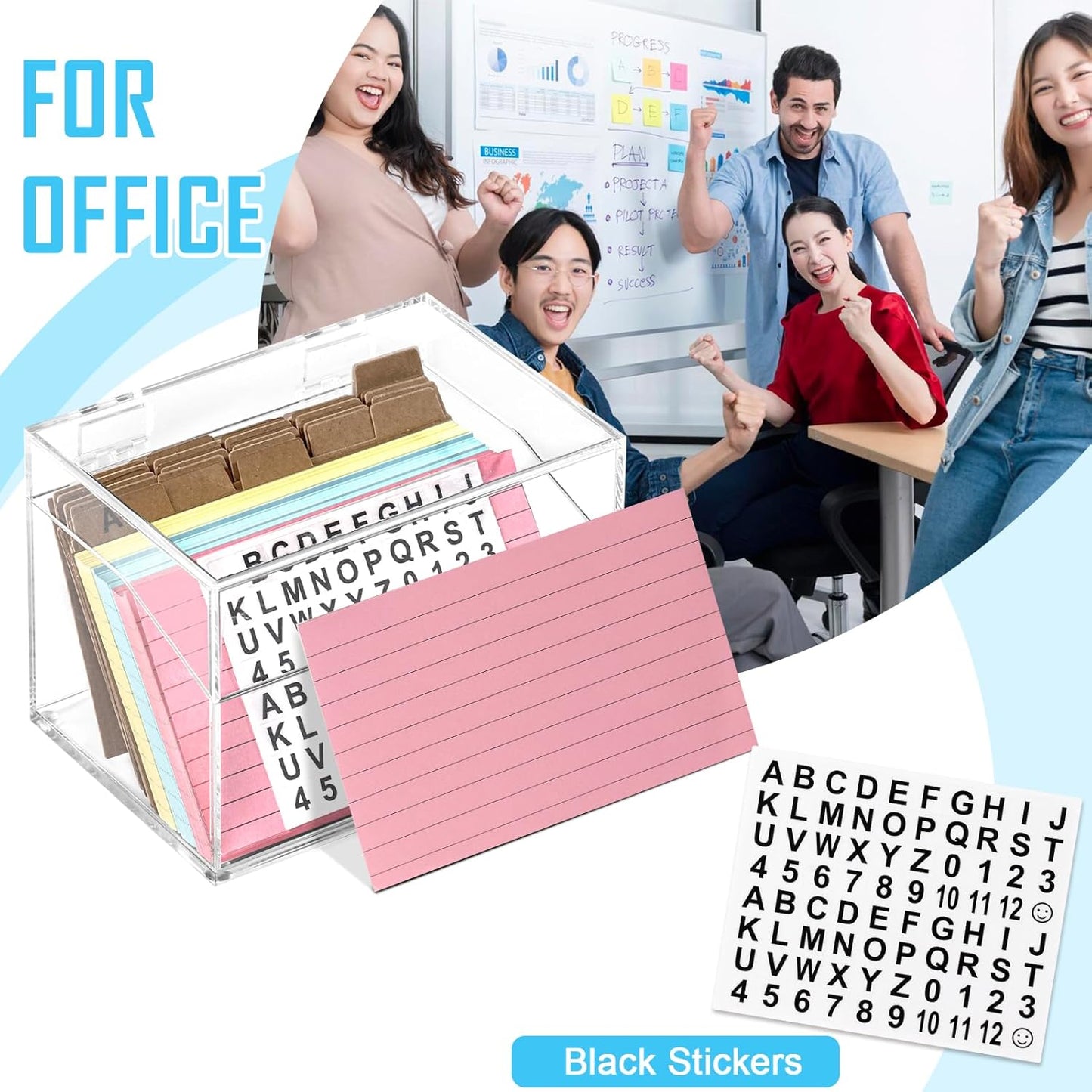 3 x 5 Inch Acrylic Index Card Holder Clear Flash Card Holder Recipe Card Box 150 Pcs Ruled Lined Index Cards 30 Pcs Kraft Dividers A to Z Stickers For Holds 400 A-Z Tabs Note Cards Business Cards