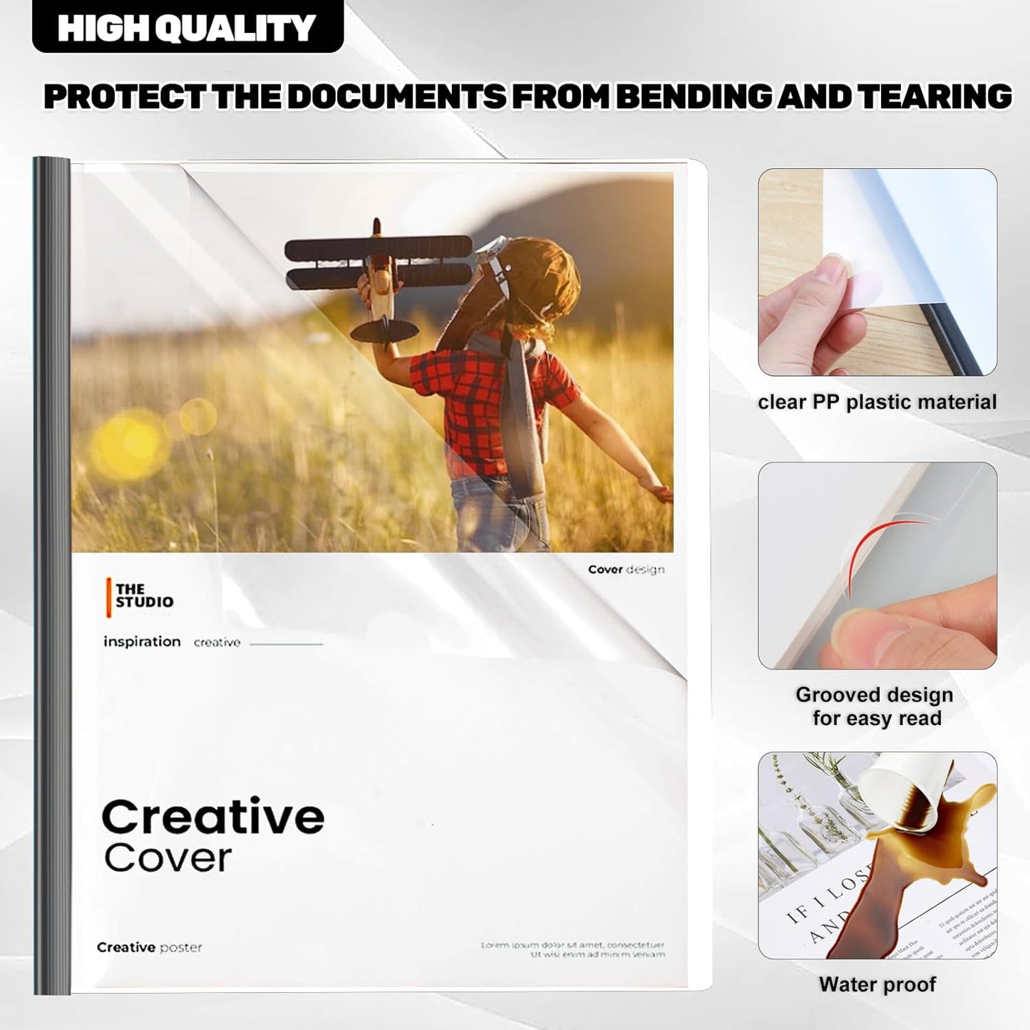 Utron 12 Pack Report Covers, 70 Sheet Capacity Presentation Folders, Clear Report Covers with Sliding Bar, Report Folder for A4 and Letter Size Paper