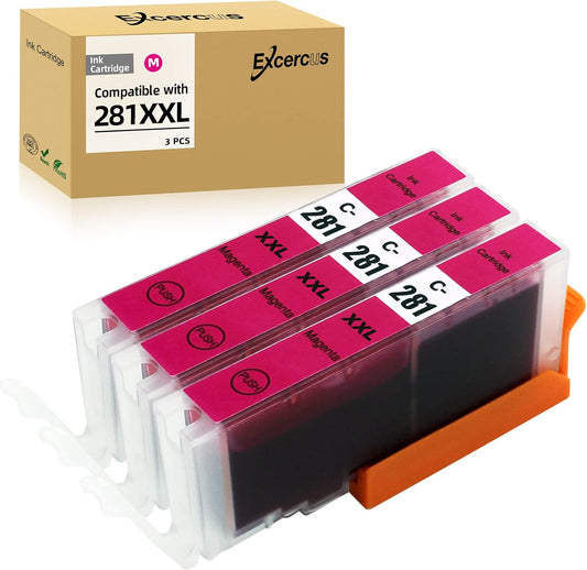 CLI281 CLI-281 XXL Magenta Ink Cartridge Replacement for Canon CLI-281XXL Magenta Work with Canon PIXMA TR7520 TR8520 TS6320 TS8120 TS8320 TS9120 (3X CLI-281XXL M)