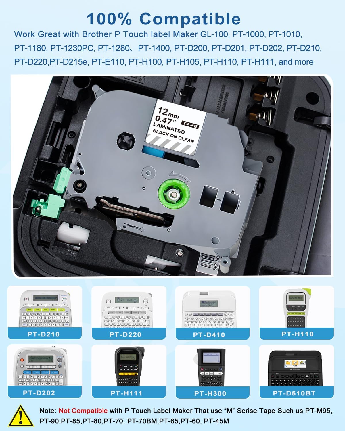 Clear Label Maker Tape Refill Compatible with Brother TZe-131 TZe131 TZe TZ Tape 12mm 0.47 Laminated Clear 1/2'' x 26.2' Black on Clear P Touch Label Tape for PT-D210 PTD220 PT-H110 PT-D600, 5 Pack