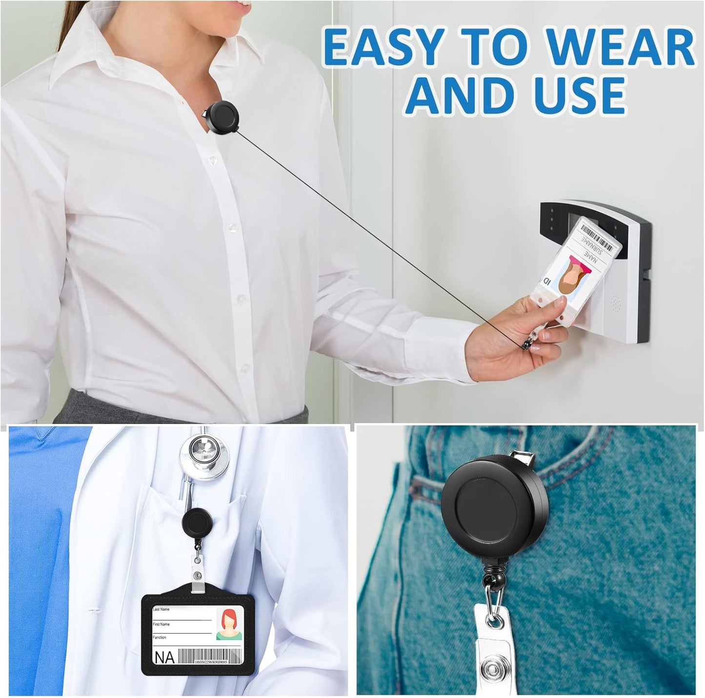 150 Pcs Black Retractable Badge Reels Bulk Holders Reels Clip with Alligator Swivel Clip by ID for School Office Supplies