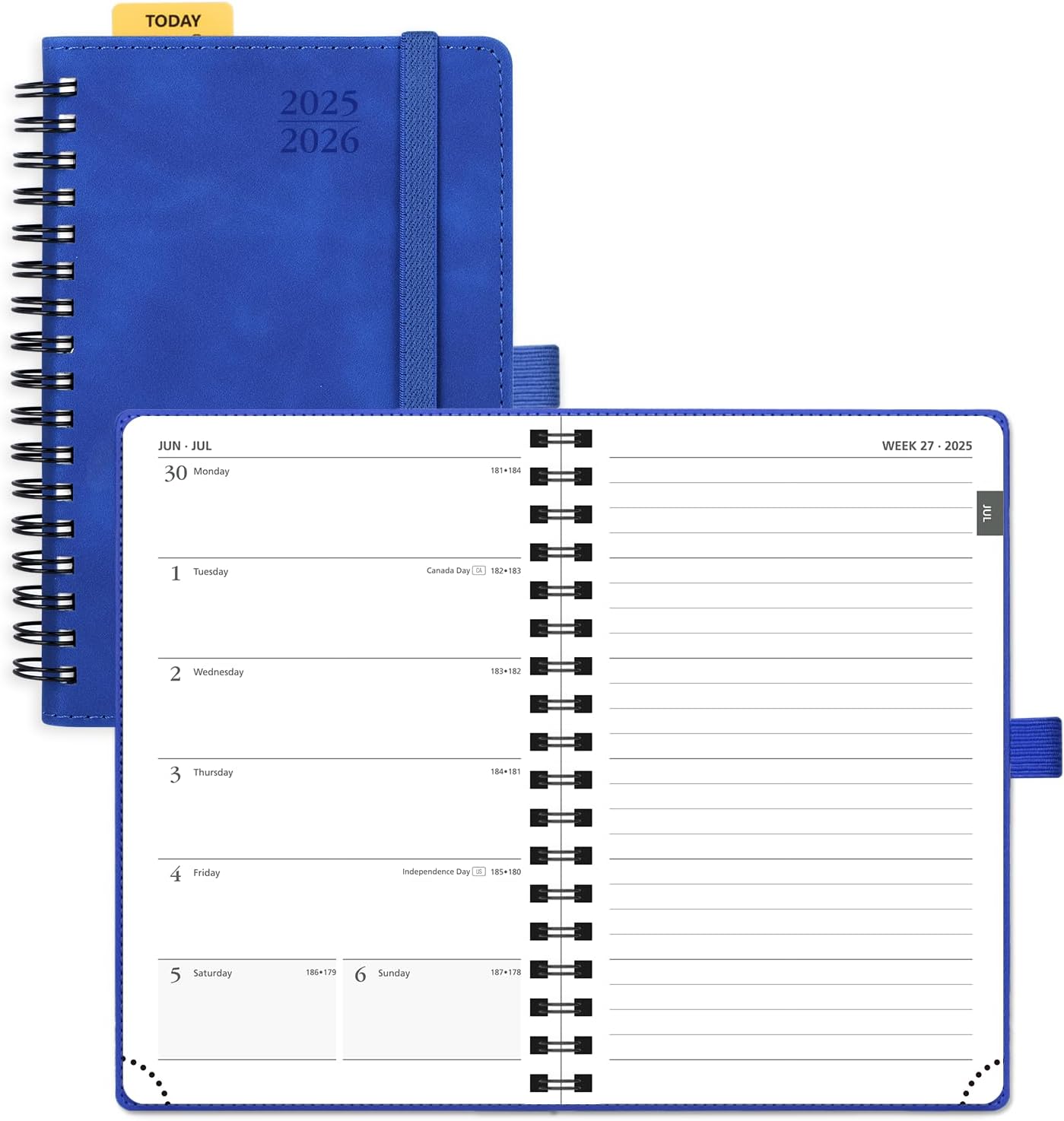 POPRUN Planner 2025-2026 Weekly Notebook (Pocket Size 4''x 6.25''), Small Academic Calendar for Purse with Spiral Soft Cover, Plastic Ruler, Inner Pocket, 100 GSM - Royal Blue
