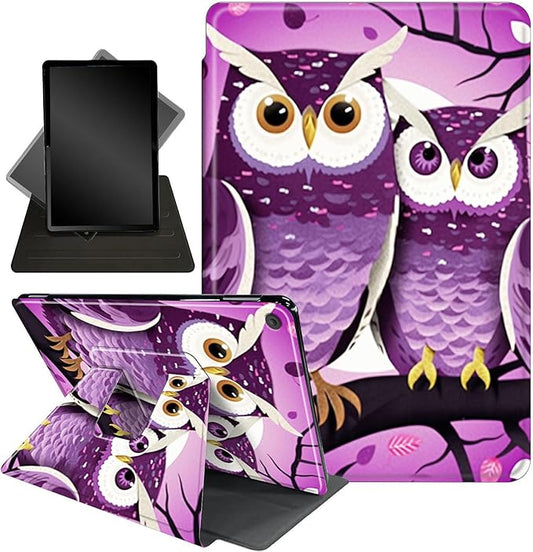for Amazon Fire HD 10 Tablet (2017 and 2019 Releases,with 7th and 9th Generations) Case,360 Degree Rotating Stand Smart Protective Cover Case,for New Fire HD 10 10.1 inch,Pink Owls