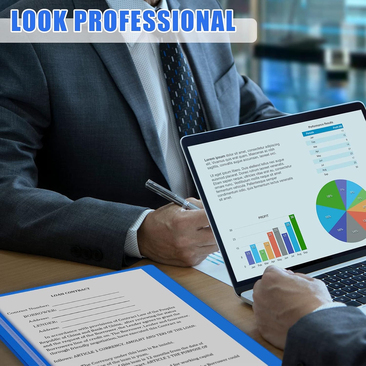 Teling 24 Pcs Clear Front Report Covers with 3 Prongs Presentation Folders Plastic Resume Portfolio Report Letter Size Presentation Binder for Paper Document School Office(Blue)