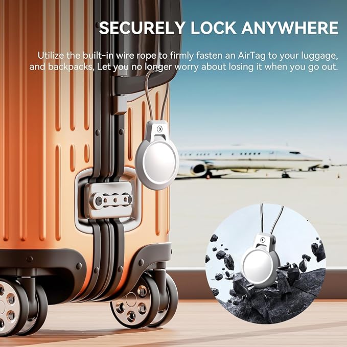 Gitfos AirTag Holder - Waterproof AirTag Keychain Holder for Apple AirTag, 360° Secure AirTag Case with Metal Cable, AirTag Accessories, Airtag Holder for Luggage, Backpack, Key, Pet, White.