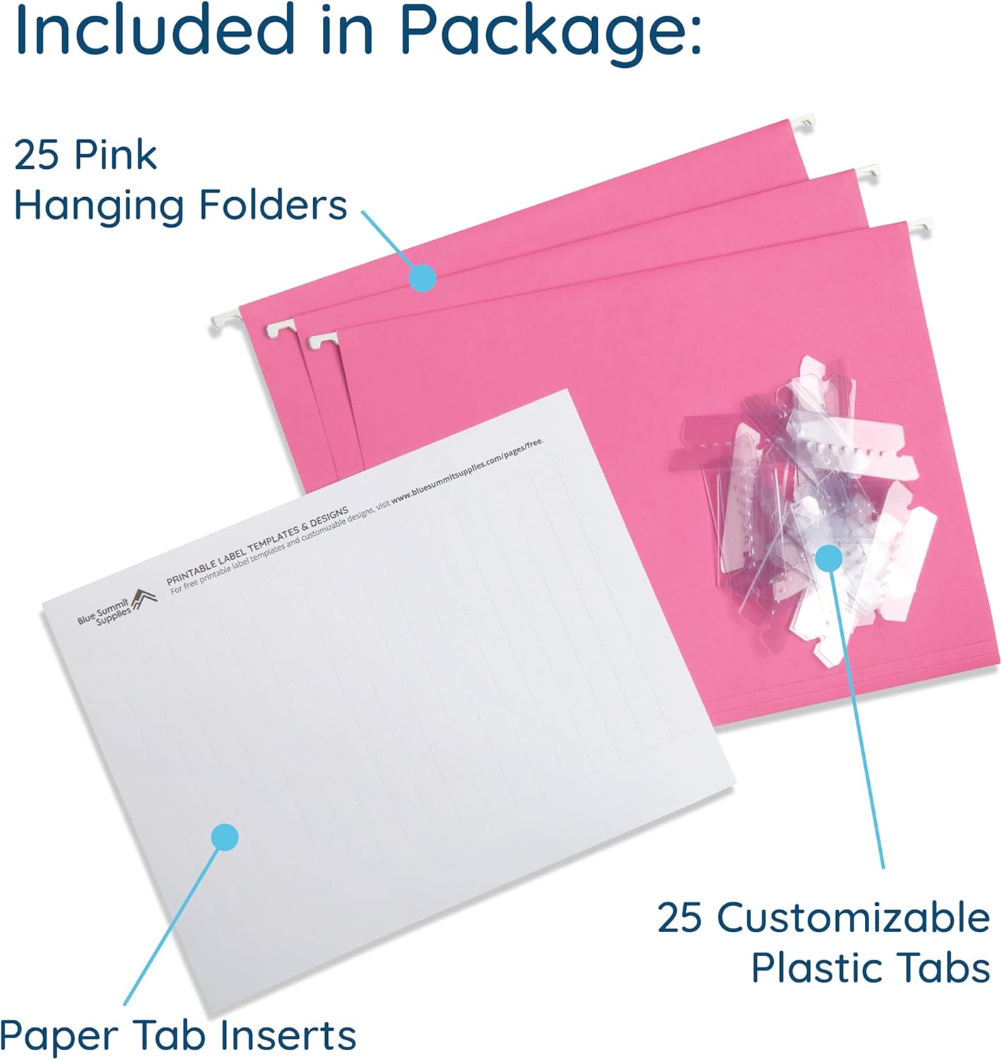 Blue Summit Supplies 25 Pink Hanging File Folders Letter Size, Reinforced Hanging File Folders Pink, Designed for Home and Office Color Coded Organization