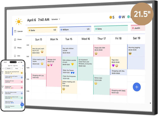 Dragon Touch 21.5" Digital Calendar Chore Chart – 1080P Full HD Interactive Touchscreen, Smart Family Planner, Hearth Display Digital Calendar Wall & Desk Mountable for Seamless Scheduling Black