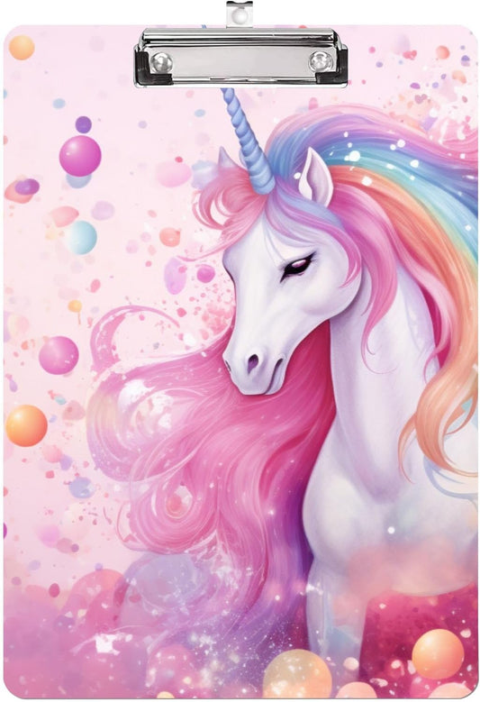 White Horse Clipboard,Decorative Rainbow Acrylic Clipboard with Low Profile Metal Clip for Office,School,Teachers,Students Standard Letter Size 9x12.5