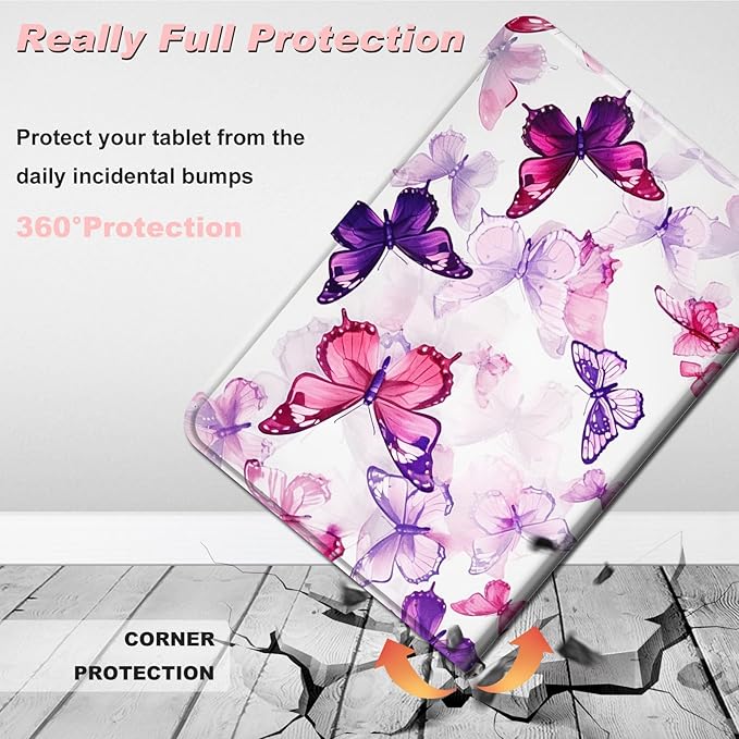 for All-New Kindle Fire 7 Tablet Case (12th Gen, 2022 Release),Slim Lightweight Smart Shell Stand Cover with Auto Wake/Sleep for Amazon Fire 7 Kids Tablet,Purple Blue Butterfly
