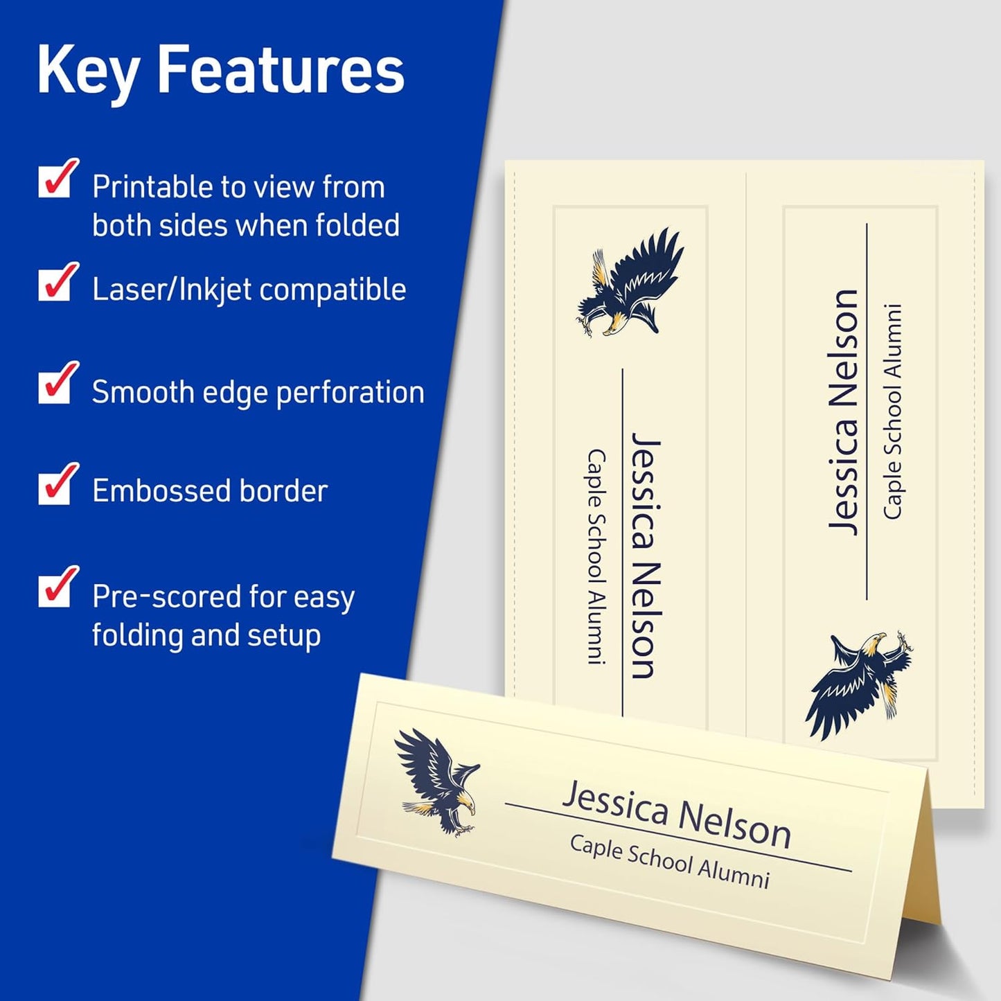 Avery Printable Tent Cards, 3.5" x 11", Ivory with Embossed Border, 50 Blank Place Cards for Laser or Inkjet Printers (5915)