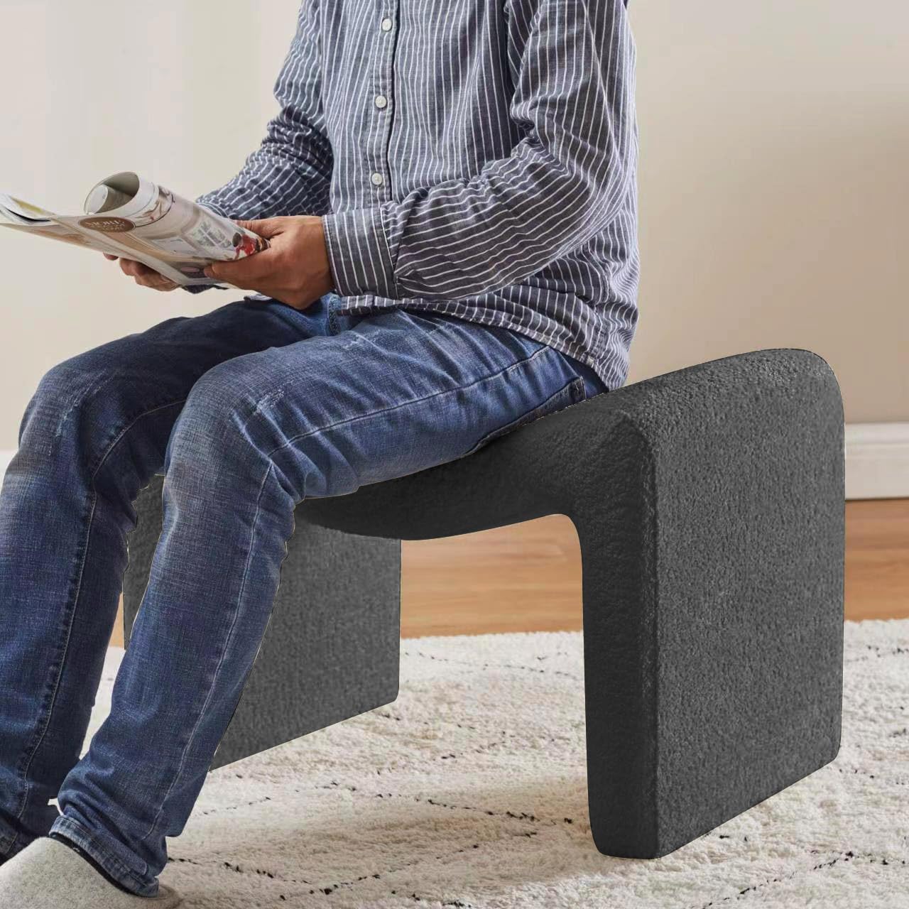 Small Footstool Ottoman, Multi-Functional Modern Foot Stool, Sofa Footrest Extra Seating for Living Room, Entryway, Hallways and Bedrooms, Small, Dark Gray