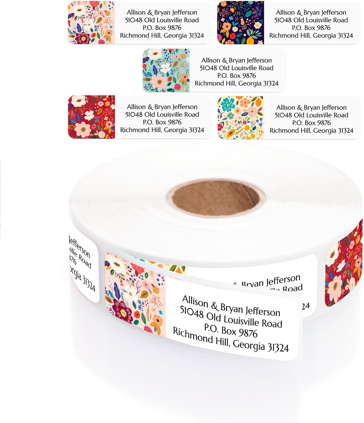 Multi-Floral Print Rolled Address Labels / 500 Personalized Return Address Labels/Designer Address Stickers in Elegant Plastic Dispenser