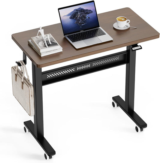 Mobile Standing Desk with Wheel, Pneumatic Height Adjustable Standing Desk for Walking Pad, Rolling Computer Workstation with 28.3"–42.5" Height, 31.5" x 15.7" Desktop for Home Office (Mahogany)
