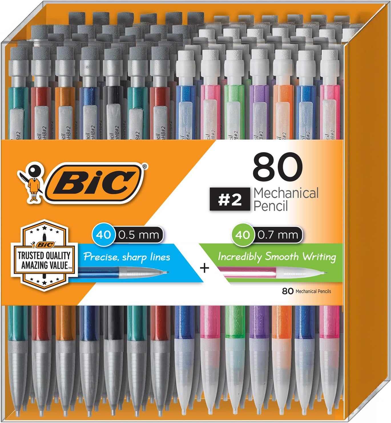 BIC Mechanical Pencils 0.7mm & 0.5mm, #2 EXTRA SMOOTH with Various Color Barrels - Two Assorted Sizes, 80 Pack