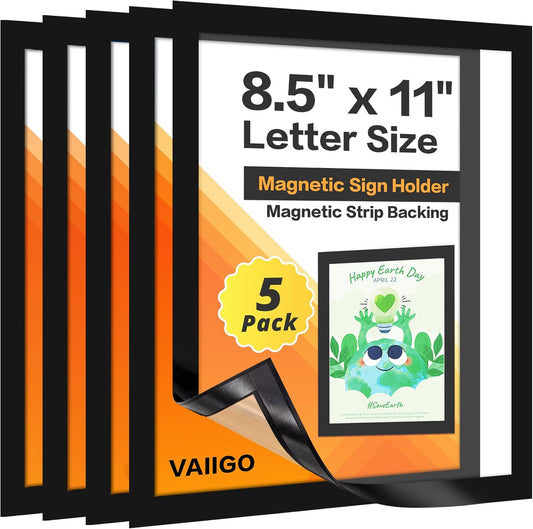 5Pack Magnetic Frames for Refrigerator - 8.5 x 11 Magnetic Sign Holder, Magnetic Paper Holder Document Holder for Fridge, Metal, Whiteboard Surface - Magnetic Picture Frame Poster Frame