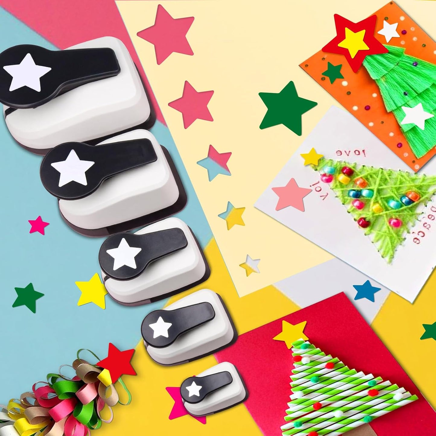 Star Hole Punch, Star Punches for Paper Crafts, Stars Paper Puncher Shape, 1 inch Stars Punch for Crafting, Large Hole Puncher, Scrapbook Punches 2 in, 1.5 in, 1 in, 5/8 in, 3/8 in - 5 Pcs