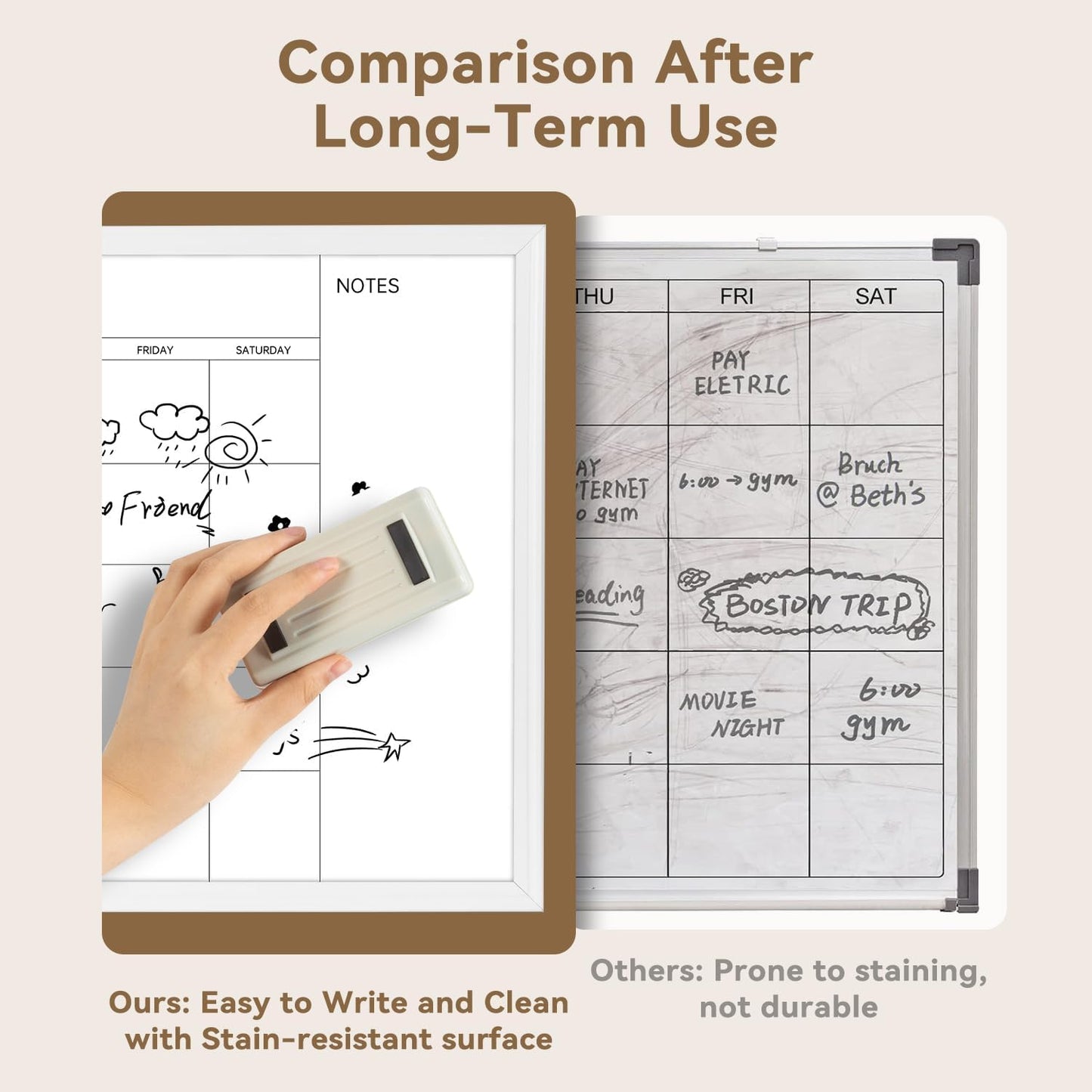 VUSIGN Magnetic Dry Erase Calendar White Board for Wall, 30"x20" Calendar Whiteboard, White Wood Style Frame, Includes 2 Magnets and 5 Markers