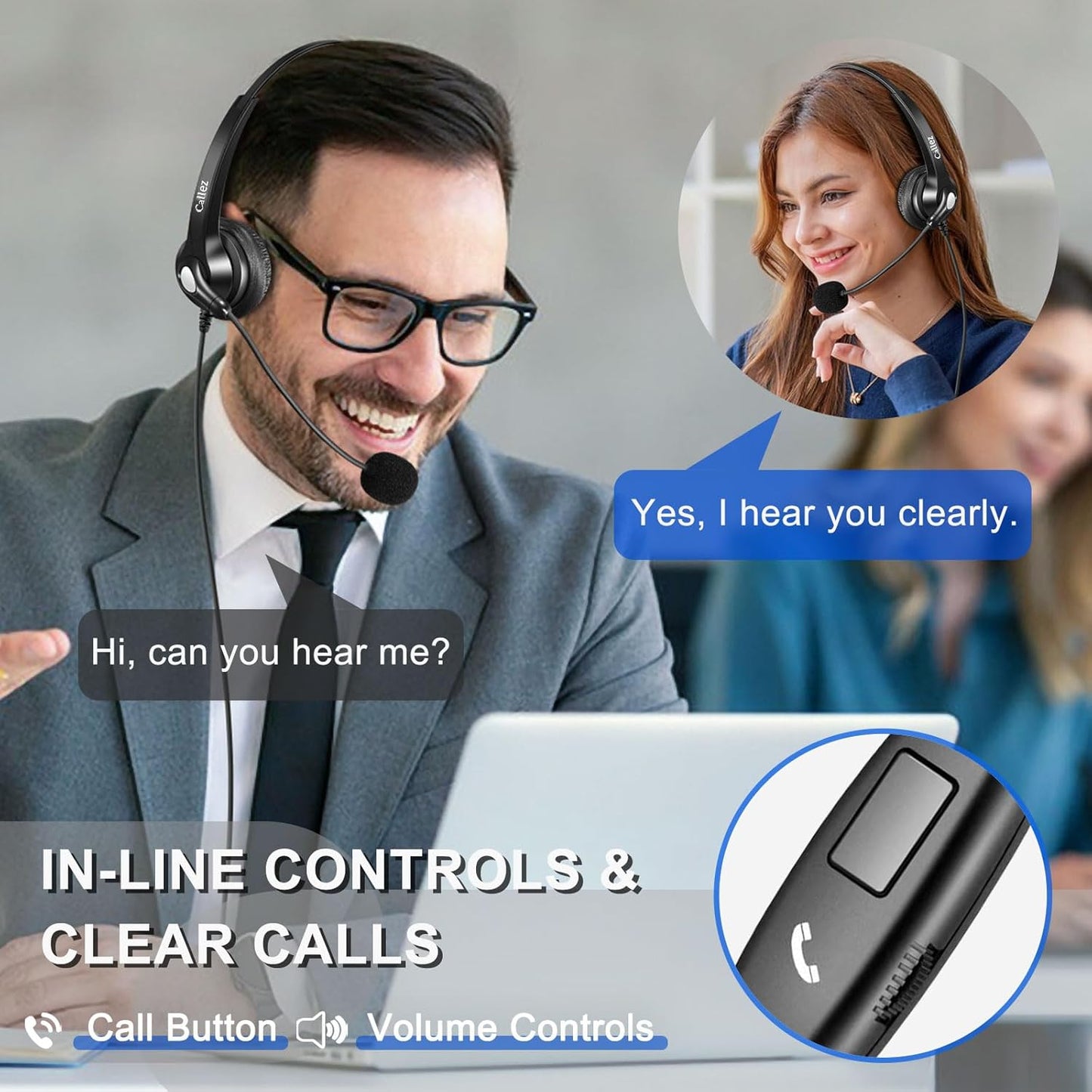 Callez Wired Computer Headset, 3.5mm Cell Phone Headset with Mic Noise Cancelling, USB-C Headphone for PC Laptop Mac iPhone Samsung Zoom Teams Call Center Home Office Work, in-line Controls