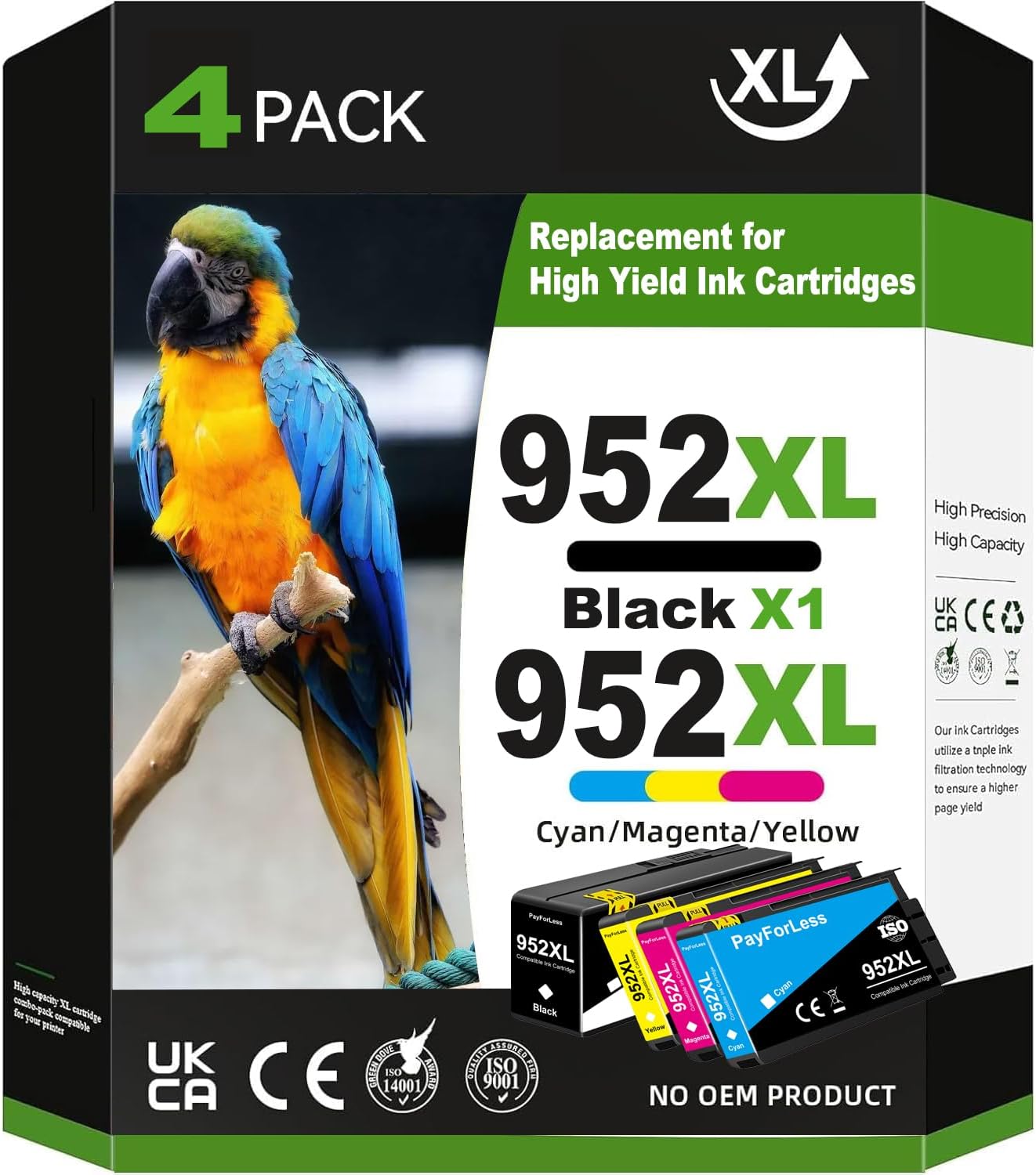 952XL Ink Cartridges Combo Pack Compatible for HP 952 952XL for 8710 Printer OfficeJet Pro 7720 7740 8210 8216 8702 8710 8715 8720 8725 8728 8730 8745 4 Pack 1 Black 1 Cyan 1 Magenta 1 Yellow