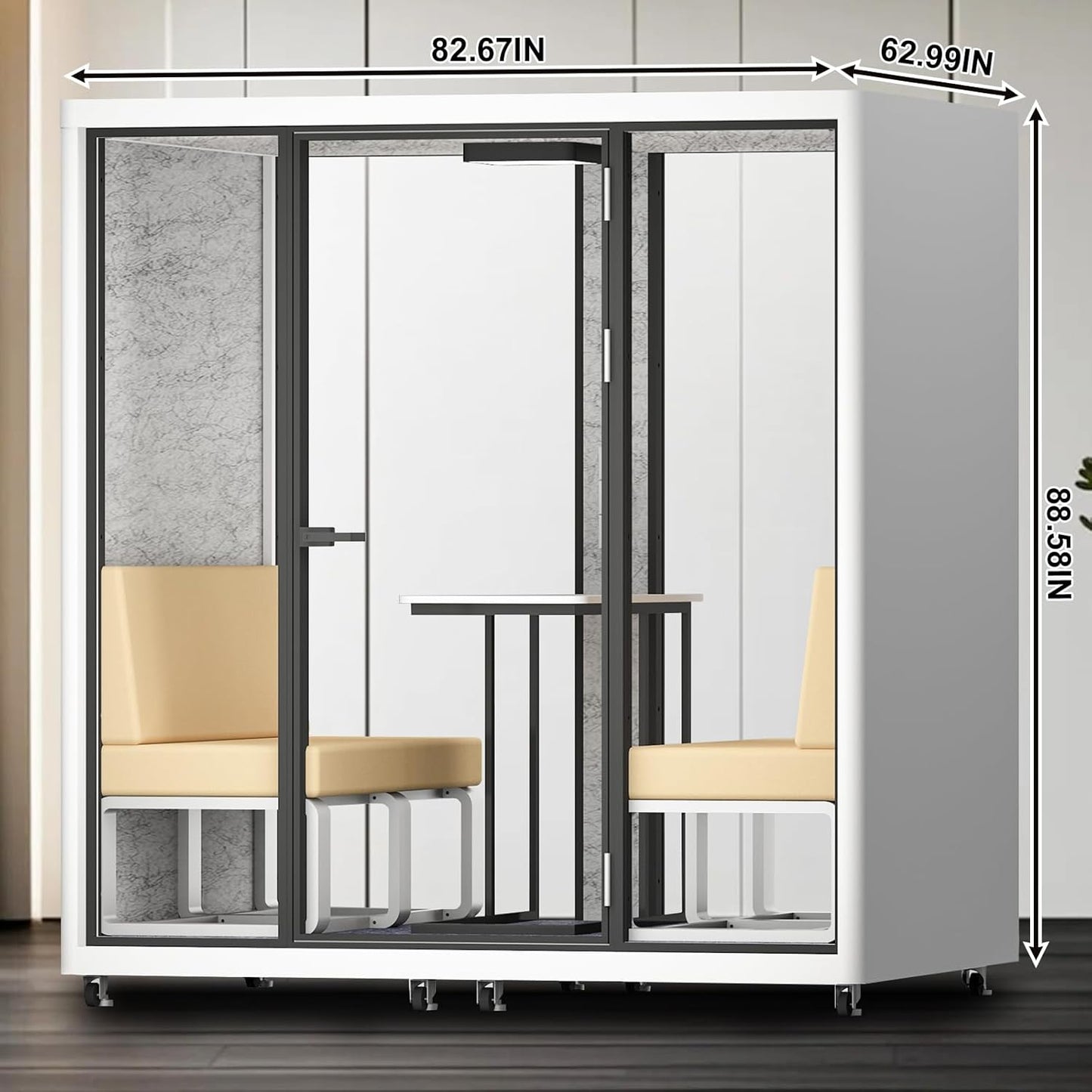 Office Sound Booth with Audio Privacy - Smart Soundproof Booth with White Modern Style,Movable Room with Light,Ventilation,Socket for Small Studio,Live Streaming Room(82.67IN)