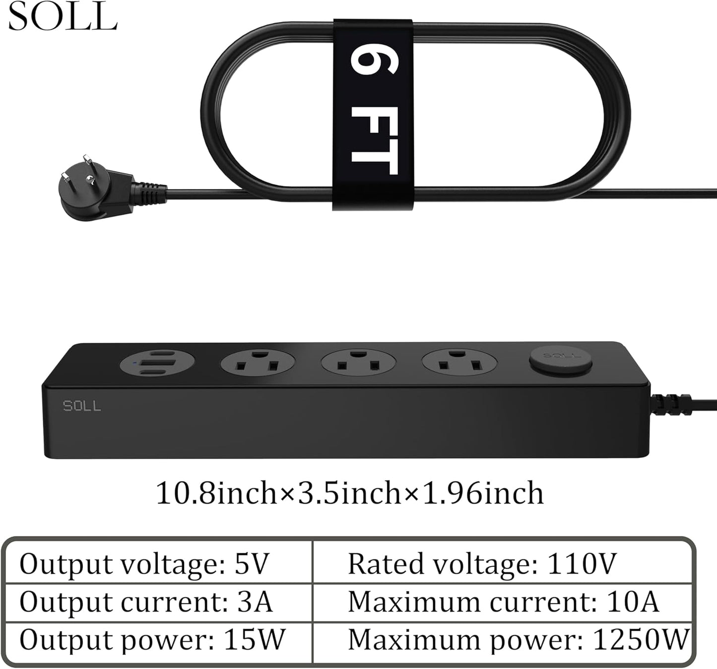 SOLL IPX9 Outdoor Power Strip Weatherproof, Surge Protector Power Strip with 3 Outlet and 3 USB Charging Ports(2 USB C), 6FT Extension Cord for Patio, Garden, Bathroom, Kitchen, Garage, Office