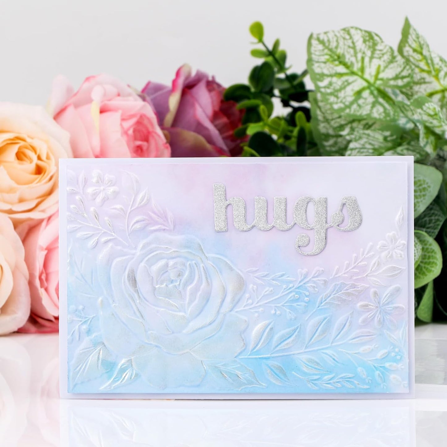 BAOFALI 3D Embossing Folder for Card Making, Rose Clear Plastic Texture Fades Embossing Folder Template for Scrapbooking and Other Paper Craft Album Stamps DIY Decoration